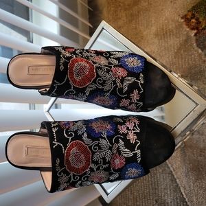 Black Suede Floral Embroidered Shoes